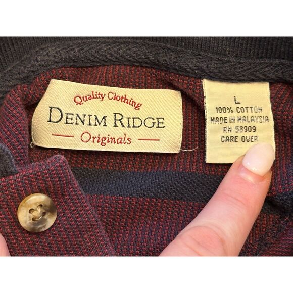 Vintage Denim Ridge Originals 100% Cotton Purple Striped Collared Shirt Sz Large - Picture 3 of 8